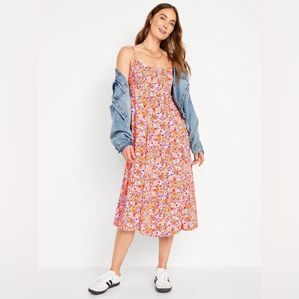 Old Navy Fit & Flare Cami Midi Dress Colorful Spring Flowers NWT